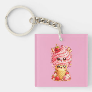 Porte-clés Kawaii Cône de Glace à la Fraise