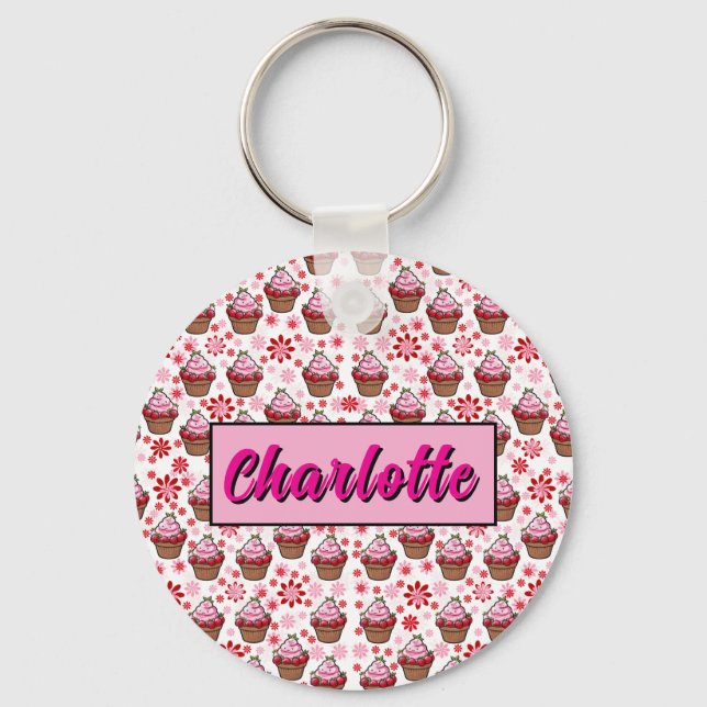 Porte-clés Kawaii Cupcake Design - Illustration de dessert mi (Recto)