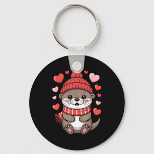 Porte-clés Kawaii Loutre Saint-Valentin Cœurs Écharpe d'Hiver