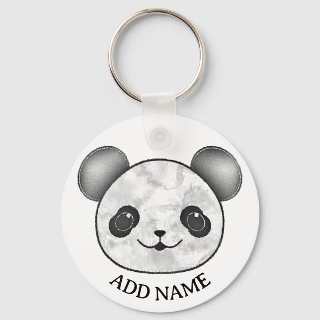 Porte-clés Kawaii Panda Dessin En Noir Et Blanc (Recto)