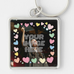 Porte-clés Kawaii Pastel Coeurs Photo Frontière Personnalisab