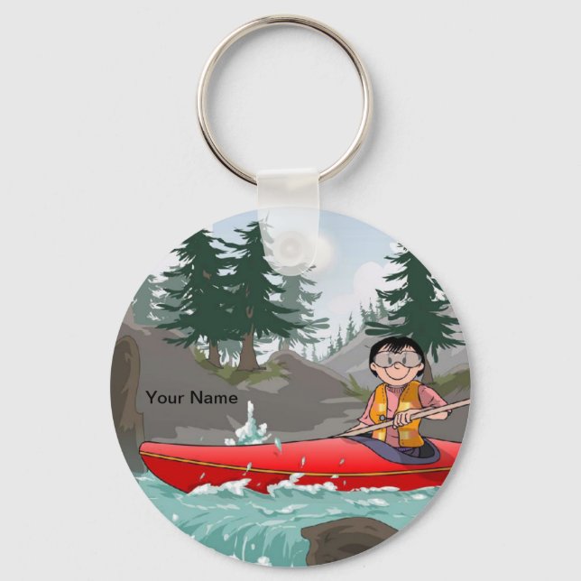 Porte-clés Kayak - Dessin féminin par PrintedPerfection.com (Recto)