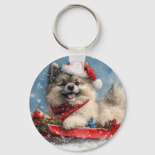 Porte-clés Keeshond Chien dans la corniche laissez-le neiger