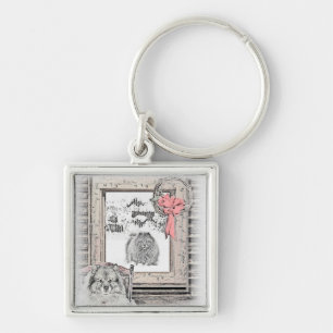 Porte-clés Keeshond Noël hiver fenêtre Peinture Chien Art