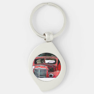 Porte-clés Keeshond Noël Vieux Camion Peinture Chien Art