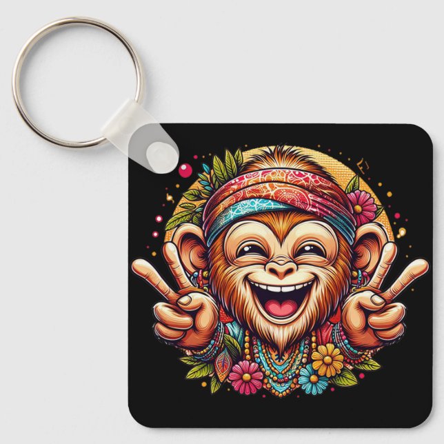 Porte-clés "Kelly the Chill Monkey" Aluminum Keychain (Recto)