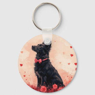 Porte-clés Kelpie australien avec des roses - Saint-Valentin
