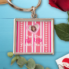 Porte-clés "Key To My Heart" Custom Valentine Day Stripes