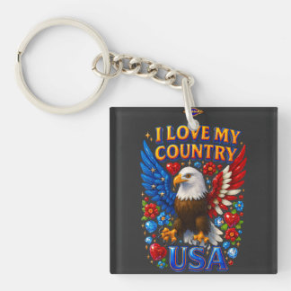 Porte-clés Keychain Design: I Love My Country - USA