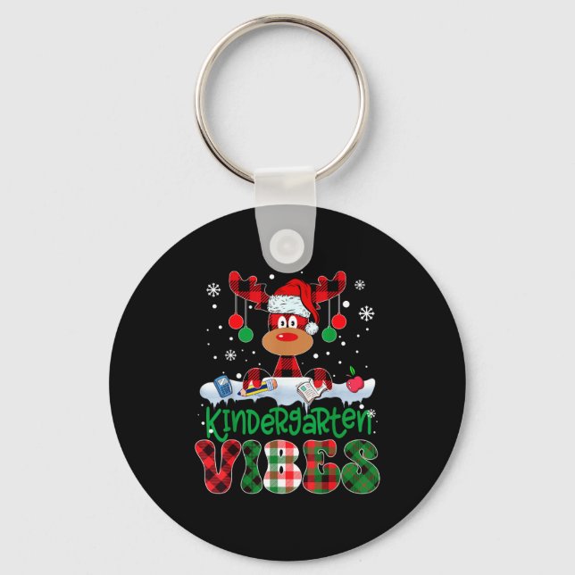Porte-clés Kindergarten Vibes Teacher Buffalo Plaid Reindeer  (Recto)