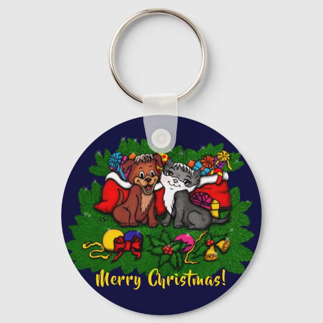 Porte-clés Kitty et chiot, Happy XMas (Recto)