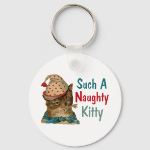 Porte-clés Kitty Naughty vintage Avec Poisson Dans La Bouche