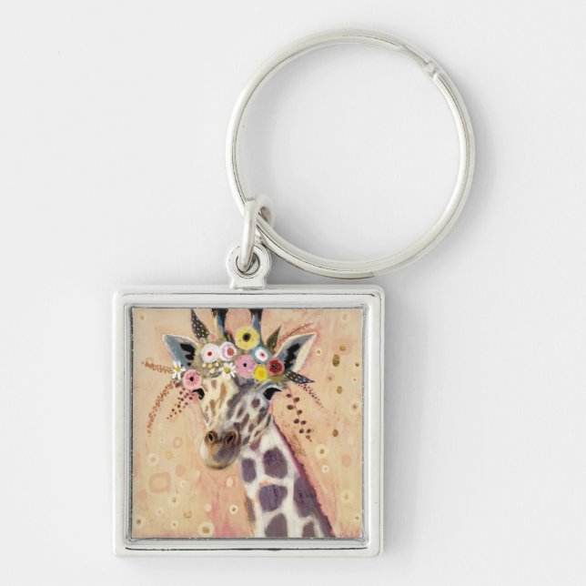 Porte-clés Klimt Giraffe | Orné De Fleurs (Devant)