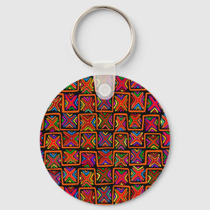 Porte-clés Kuna Indian Mola Tribal Checks - Rouge
