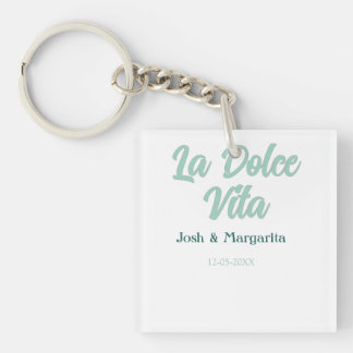 Porte-clés La Dolce Vita vert bleu pastel nom date mariage