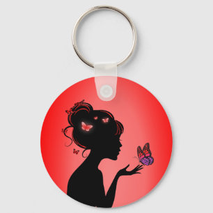 Porte-clés La femme papillons rouges