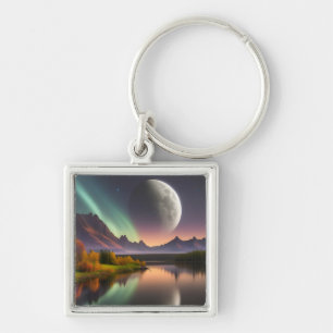 Porte-clés La lune sur le paysage de montagne