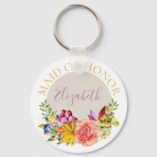 Porte-clés La servante d'honneur avec le nom Floral Bouquet