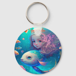 Porte-clés La sirène nage avec les poissons