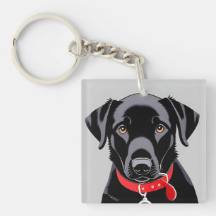 Porte-clés Labrador noir avec collier rouge