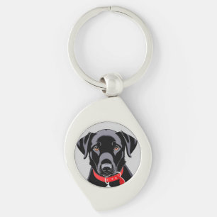 Porte-clés Labrador noir avec collier rouge