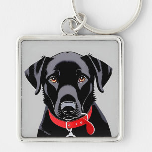 Porte-clés Labrador noir avec collier rouge