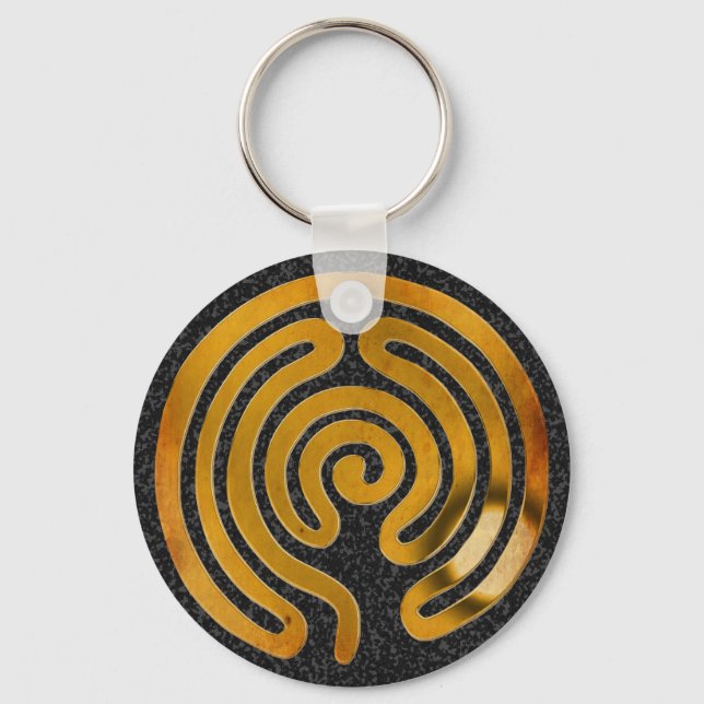 Porte-clés labyrinthe or antique | éclaboussure noire (Recto)