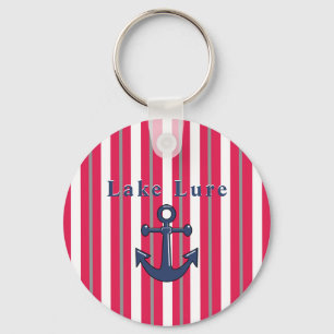 Porte-clés Lac ou plage personnalisé Rouge blanc rayé