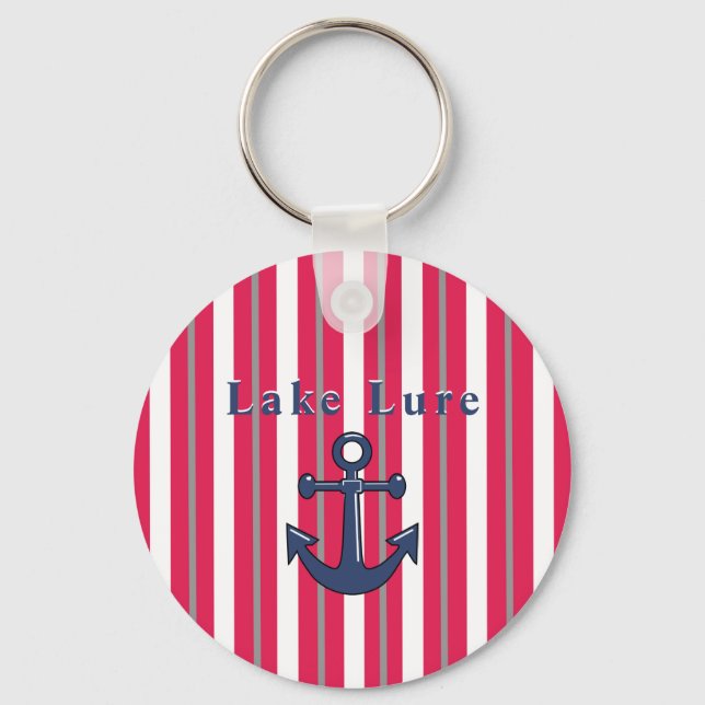 Porte-clés Lac ou plage personnalisé Rouge blanc rayé (Recto)