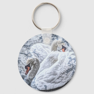 Porte-clés lac romantique nager cygne blanc