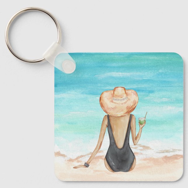 Porte-clés ladie sur la plage (Recto)