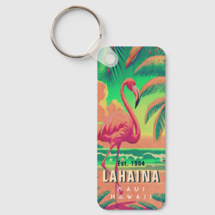 Porte-clés Lahaina Maui Hawaii Flamant rose rétro Souvenir 19