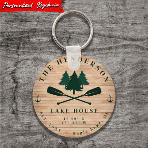 Porte-clés Lake House Rustic Lake House Bateau Oars Trees