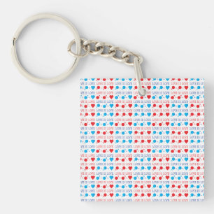 Porte-clés L'AMOUR est l'AMOUR citation en rouge et bleu