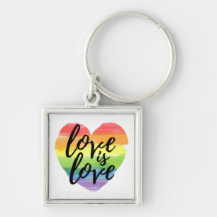 Porte-clés L'amour est l'amour  Coeur d'aquarelle arc-en-ciel