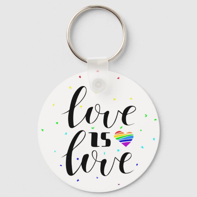 Porte-clés L'amour est l'amour | Coeurs arc-en-ciel (Recto)