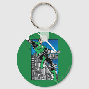 Porte-clés Lanterne verte avec l'arrière - plan de ville