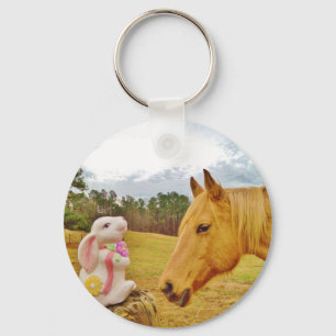Porte-clés Lapin blanc et Cheval jaune