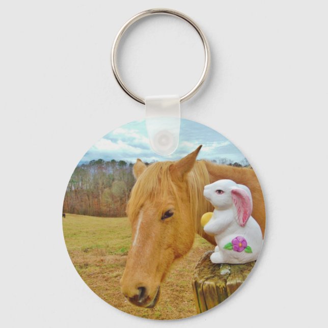 Porte-clés Lapin blanc et cheval jaune blond (Recto)