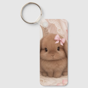 Porte-clés lapin coquet ruban rose
