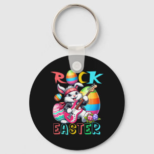 Porte-clés Lapin de costume de Pâques Rock jouant de la guita
