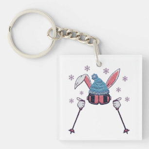 Porte-clés Lapin de ski en fausse laine humour d'hiver