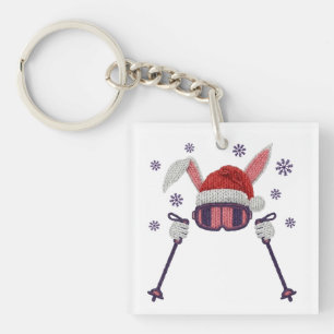 Porte-clés Lapin de ski en faux fil avec chapeau de Père Noël