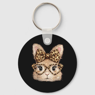Porte-clés Lapin drôle lunettes face bandana léopard lapin