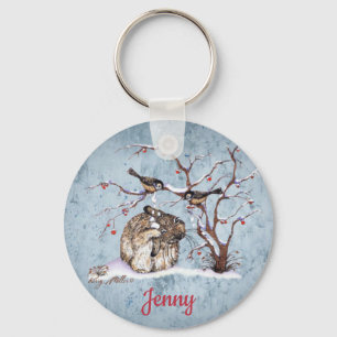 Porte-clés Lapin et Oiseaux de Neige