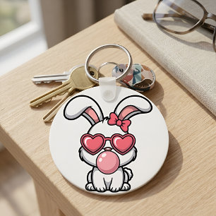 Porte-clés Lapin Kawaii Enjoué avec Bulle de Bubble Gum
