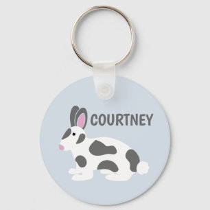 Porte-clés Lapin tacheté blanc et gris personnalisé