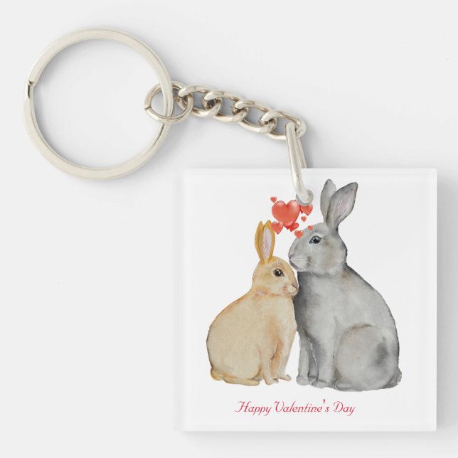 Porte-clés lapins d'aquarelle Heureuse Sainte-Valentin (Devant)