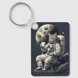 Porte-clés L'astronaute Chat ayant une coupe de café