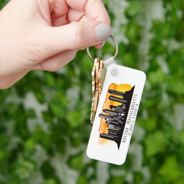 Porte-clés Latitude et longitude de Boston Skyline (main)